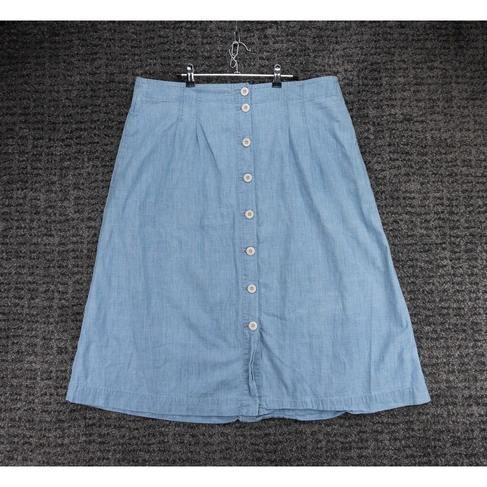 Madewell Skirt Womens 18 Blue Chambray A-Line Midi Button Front Lightweight